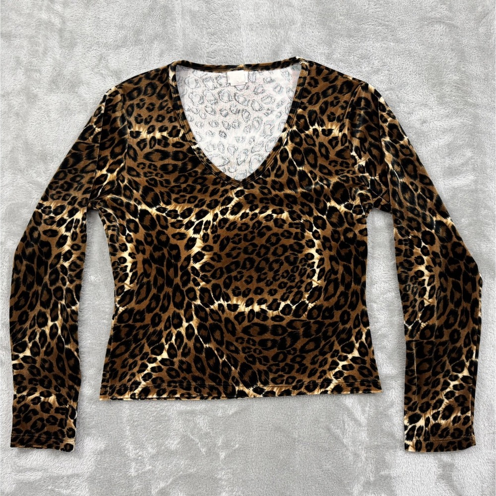 Timing Blouse Womens Large Velvet Velour‎ Leopard Print Cheetah Made In USA